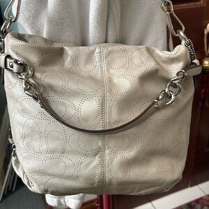Coach   Brooke perforated, monogram leather convertible satchel shoulder bag EUC